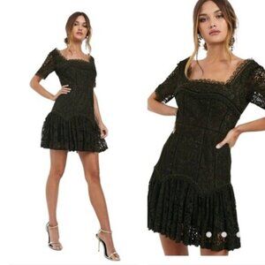 ASOS Milkmaid Dress 4 Dark Coquette Feminine Lace Hunter‎ Green Fairy Goth Event